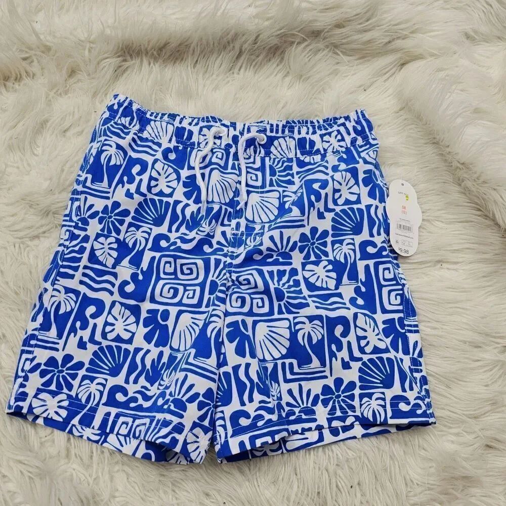 Wonder Nation Cobalt Crush Blue White Printed Boy's Size M(8) Family Swimwear